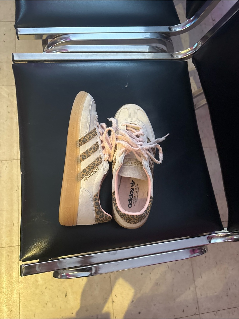adidas Kids Light Pink Sneakers with Leopard Print Accents